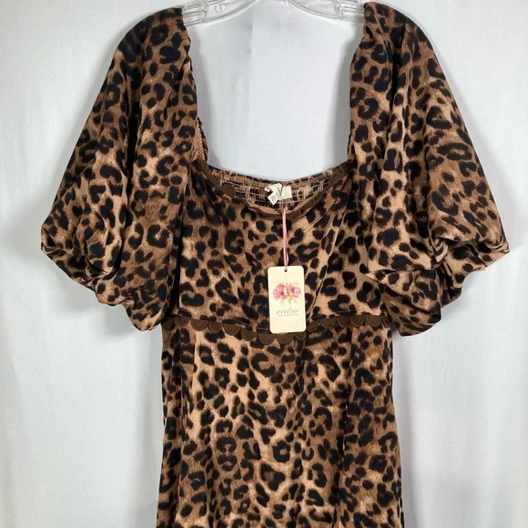 🎄NWT Entro Cheetah Print Square Neck Midi Dress with Ric-Rac Trim Sz 2X - Picture 2 of 11